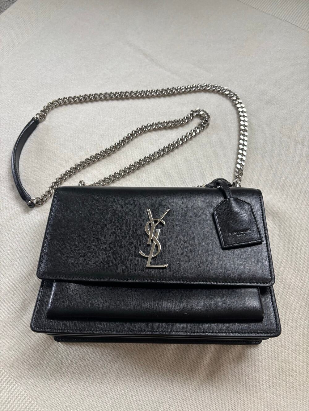 Saint Laurent YSL Sunset Medium Crossbody Bag Black Leather Silver Hardware